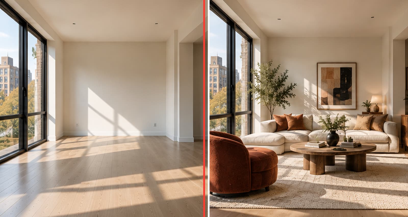 Warm contemporary before and after example