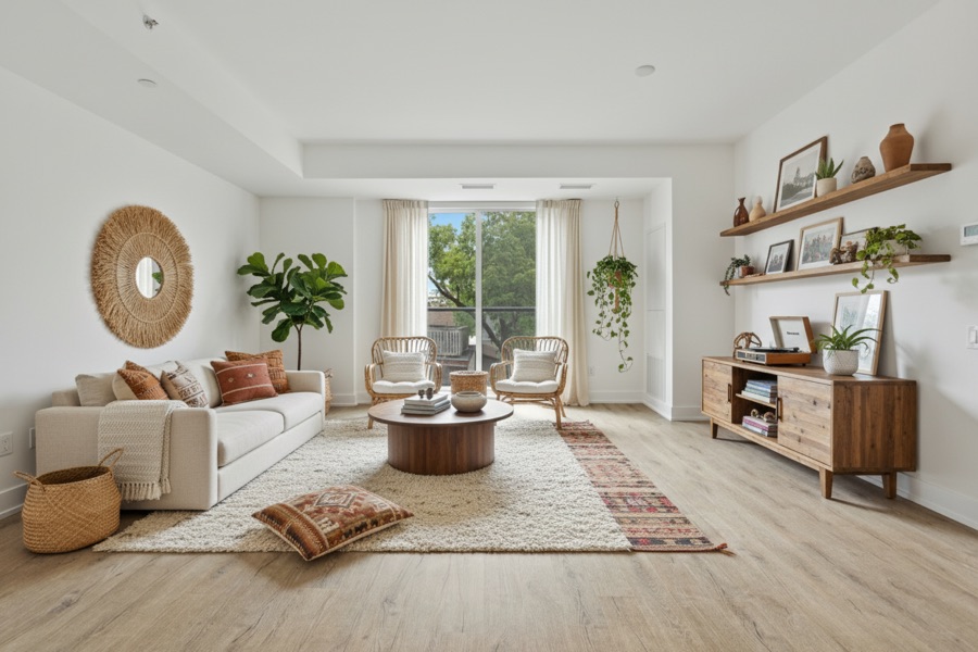 Room staged in boho style by WabiRoom