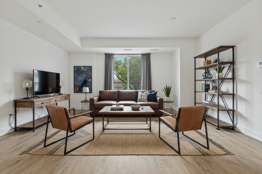 Room staged in industrial style by WabiRoom